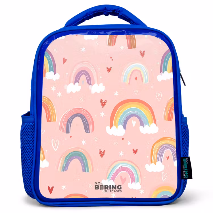 Regenbogen op een roze achtergrond Kinderrugzak - Blauw middel -3d