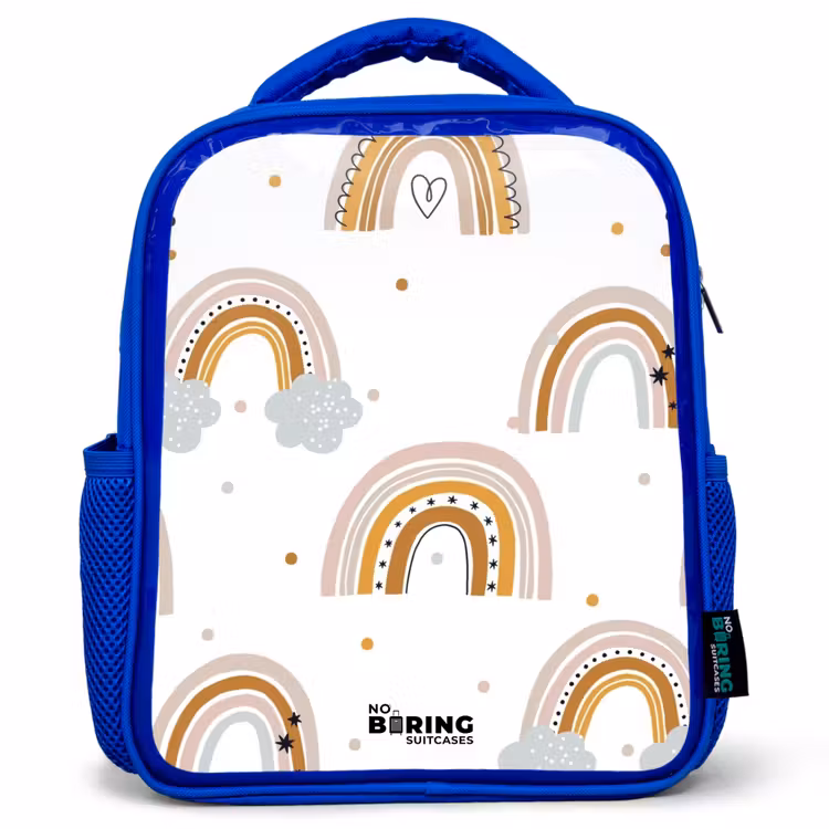 Regenbogen patroon in zachte kleuren Kinderrugzak - Blauw middel -3d