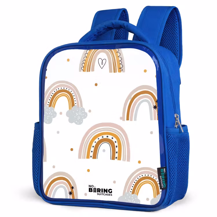 Regenbogen patroon in zachte kleuren Kinderrugzak - Blauw middel -schuin
