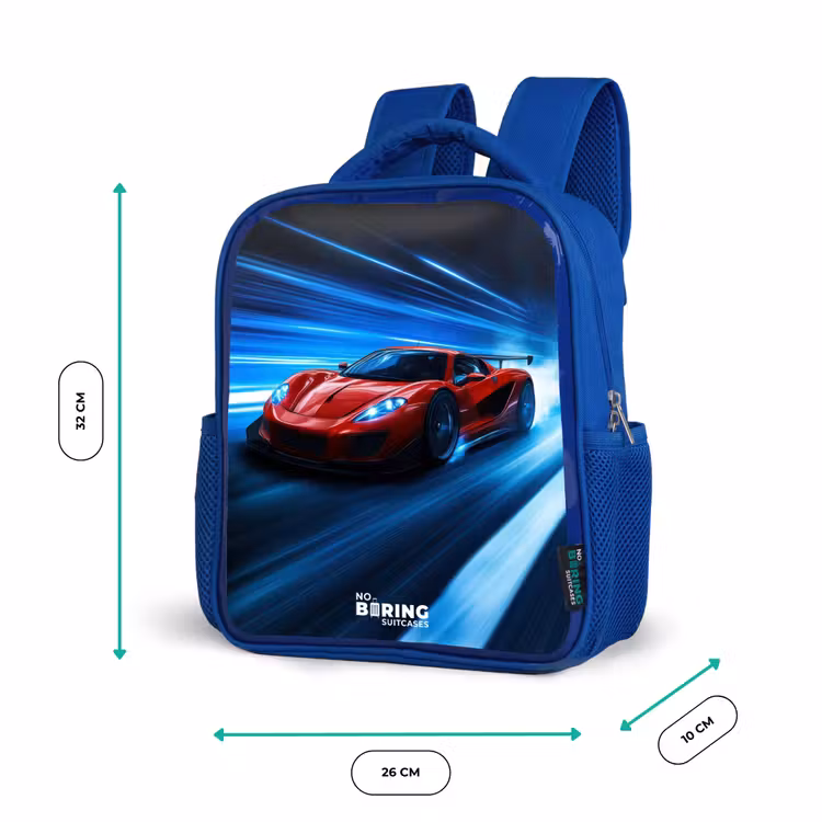 Rode racewagen in digitale snelheidswereld Kinderrugzak - Blauw middel -productfoto_formaten