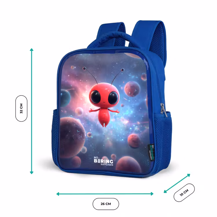 Rood Ruimtewezen in Kosmische Dans Kinderrugzak - Blauw middel -productfoto_formaten