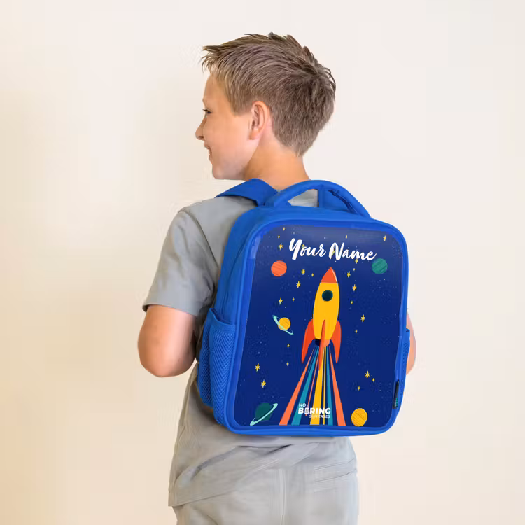 Raket - Sterren - Planeet - Ruimte Kinderrugzak - Blauw middel -sfeer2