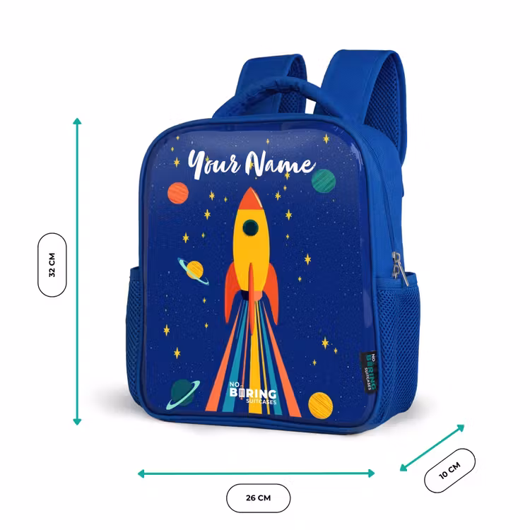 Raket - Sterren - Planeet - Ruimte Kinderrugzak - Blauw middel -productfoto_formaten