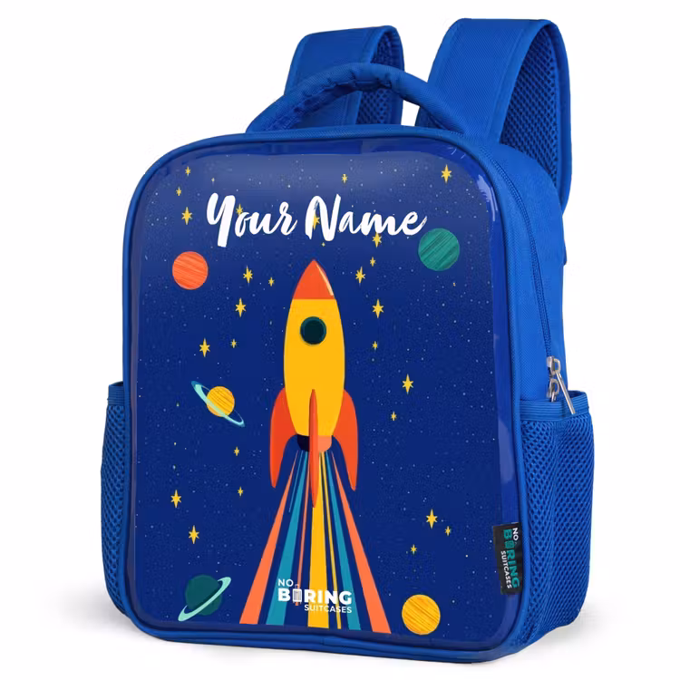 Raket - Sterren - Planeet - Ruimte Kinderrugzak - Blauw middel -schuin