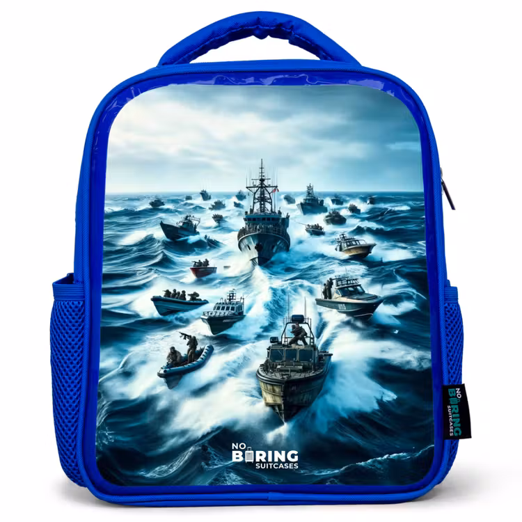 Schepen in de zee Kinderrugzak - Blauw middel -3d