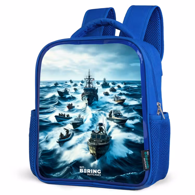 Schepen in de zee Kinderrugzak - Blauw middel -schuin