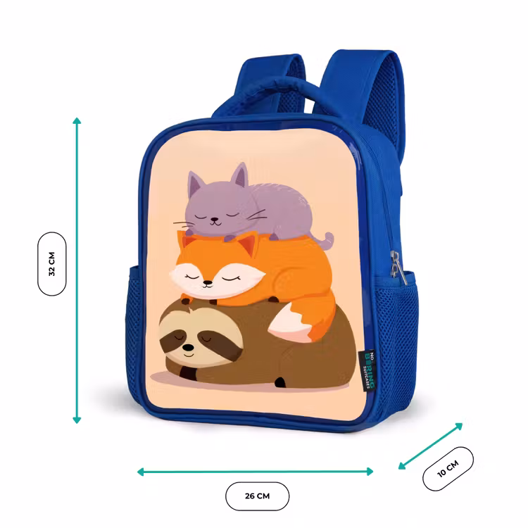 Luiaard - Vos - Kat - Slaperig Kinderrugzak - Blauw middel -productfoto_formaten