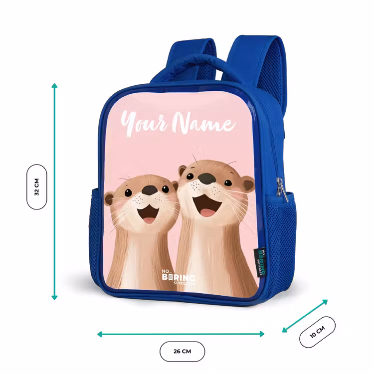 Glimlach - Otters - Roze - Illustratie Kinderrugzak - Blauw middel -productfoto_formaten