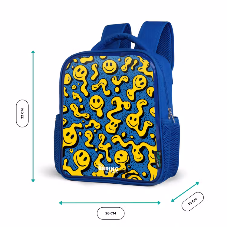 Smiley - Blauw - Geel Kinderrugzak - Blauw middel -productfoto_formaten