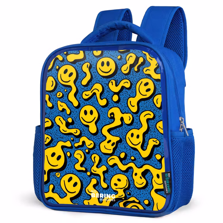 Smiley - Blauw - Geel Kinderrugzak - Blauw middel -schuin
