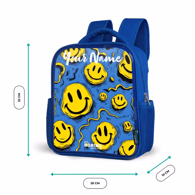 Smiley - Blauw - Geel Kinderrugzak - Blauw middel -productfoto_formaten