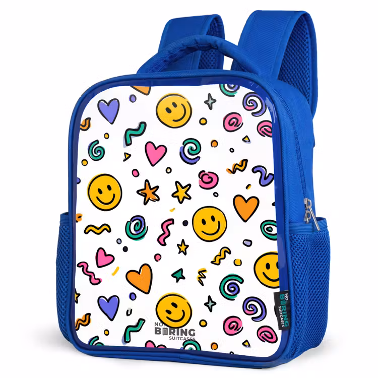 Smiley - Hartje - Ster Kinderrugzak - Blauw middel -schuin