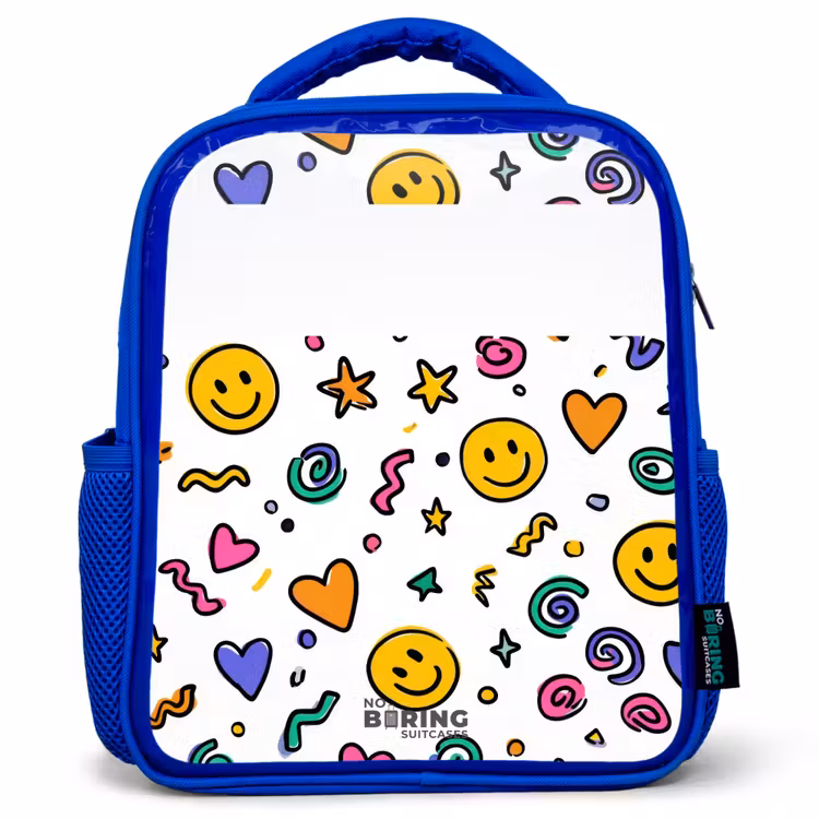 Smiley - Hartje - Ster Kinderrugzak - Blauw middel -3d