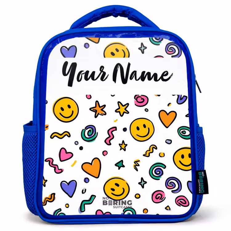 Smiley - Hartje - Ster Kinderrugzak - Blauw middel -3d