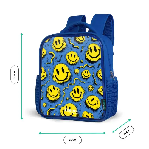 Smiley - Geel - Blauw Kinderrugzak - Blauw middel -productfoto_formaten