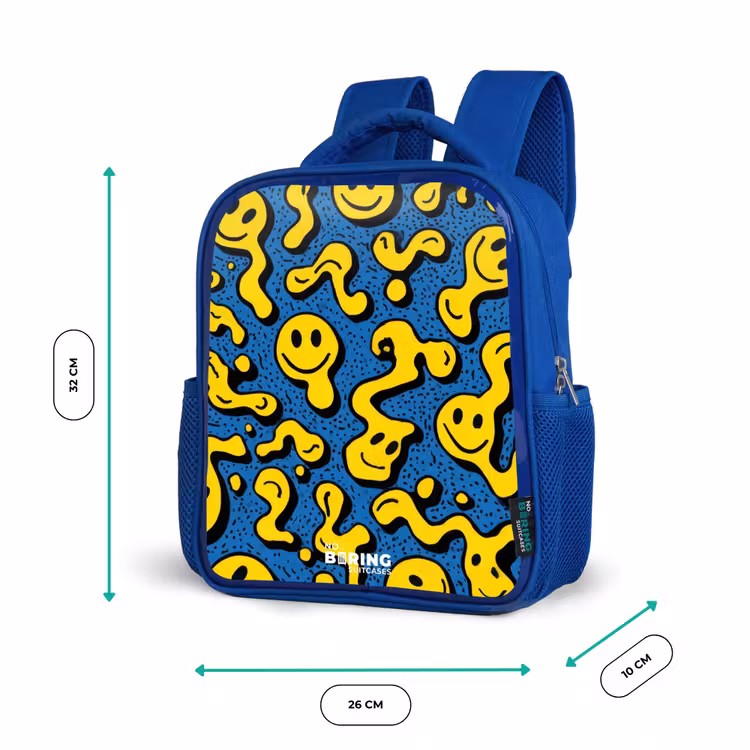 Smiley - Geel - Blauw Kinderrugzak - Blauw middel -productfoto_formaten