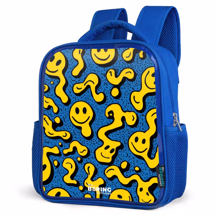 Smiley - Geel - Blauw Kinderrugzak - Blauw middel -schuin