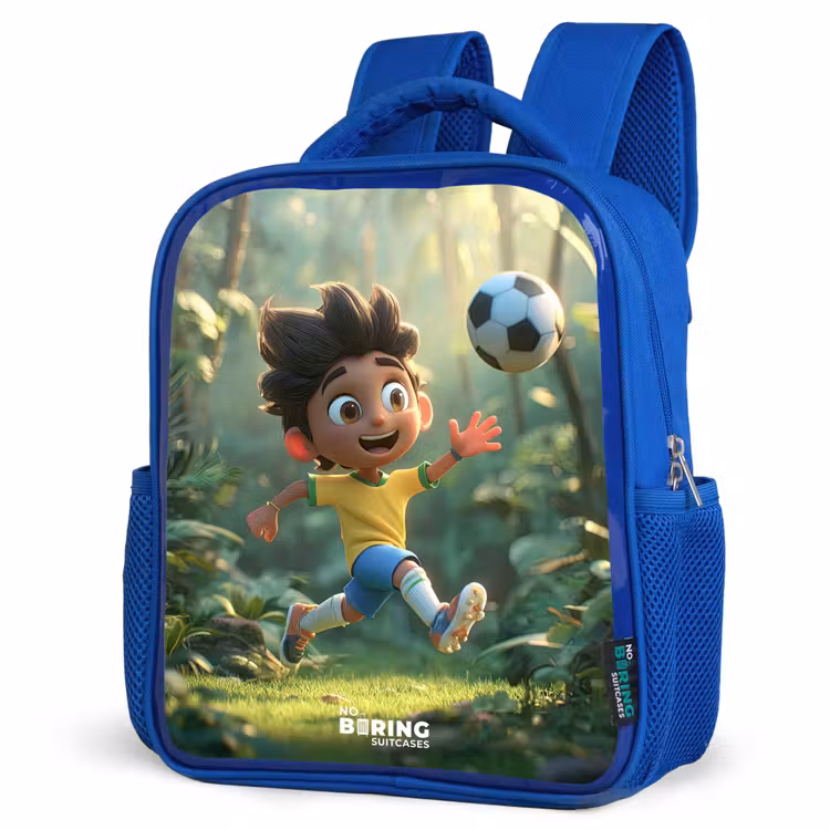 Voetbal - Jongen - Bos Kinderrugzak - Blauw middel -schuin