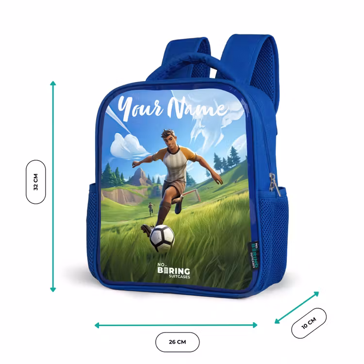 Voetbal - Jongen - Goal - Voetbaltenue Kinderrugzak - Blauw middel -productfoto_formaten