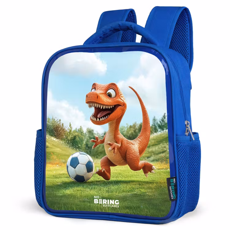 Voetbal - Dino - Sport Kinderrugzak - Blauw middel -schuin
