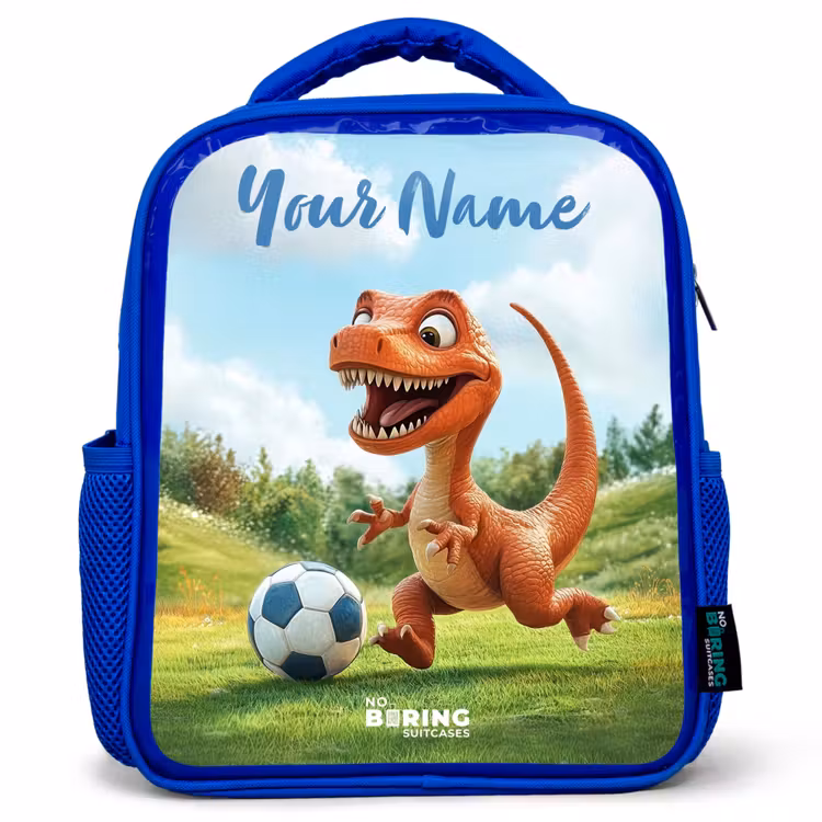 Voetbal - Dino - Sport Kinderrugzak - Blauw middel -3d