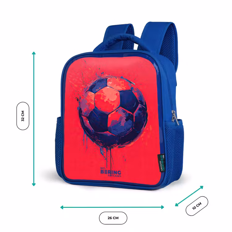 Voetbal - Verf - Blauw - Rood Kinderrugzak - Blauw middel -productfoto_formaten