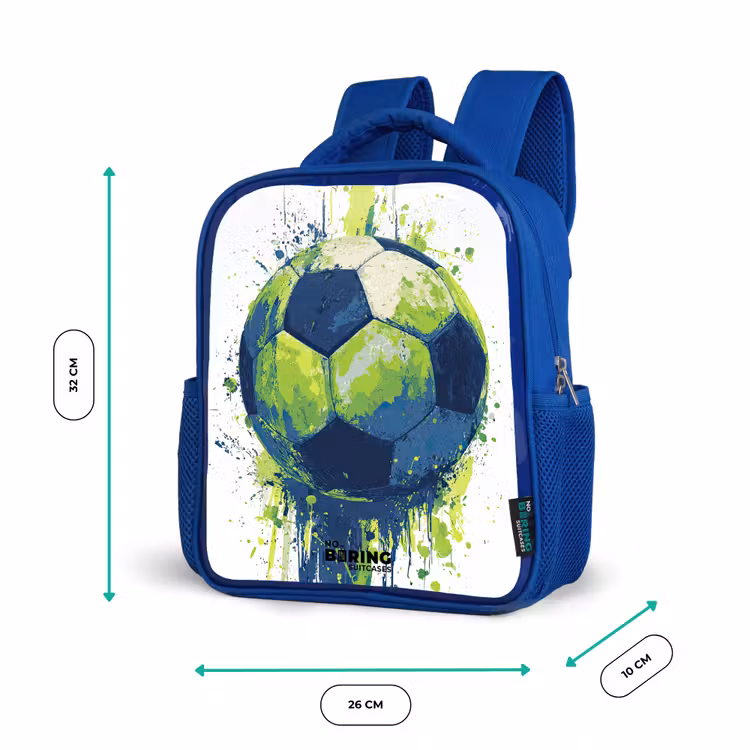 Voetbal - Verf - Groen - Blauw Kinderrugzak - Blauw middel -productfoto_formaten