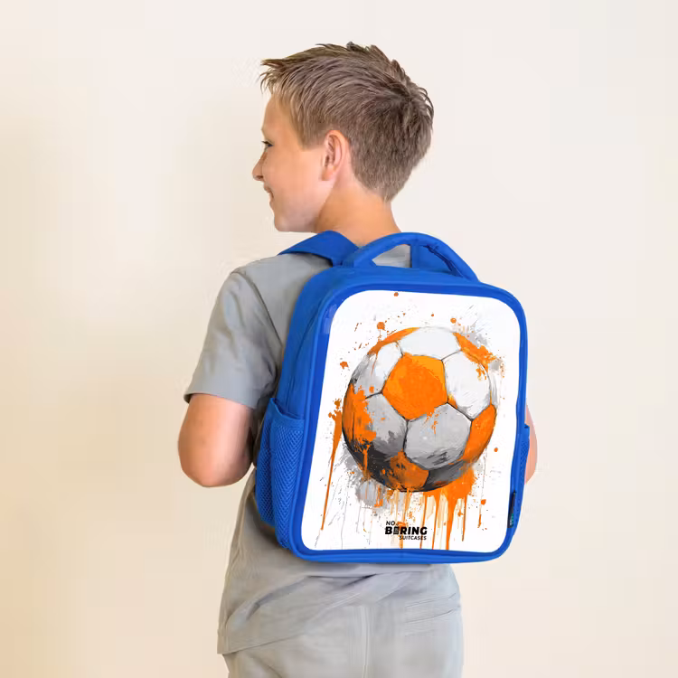 Voetbal - Verf - Oranje Kinderrugzak - Blauw middel -sfeer2