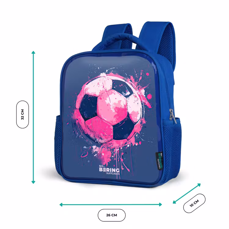 Voetbal - Verf - Roze - Blauw Kinderrugzak - Blauw middel -productfoto_formaten