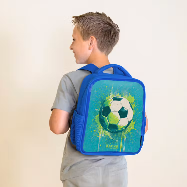 Voetbal - Verfspatten - Groen - Blauw Kinderrugzak - Blauw middel -sfeer2