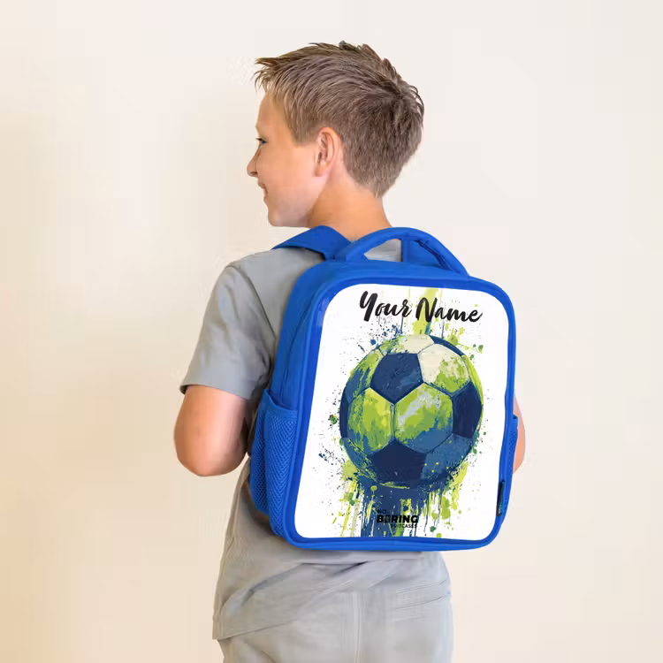 Voetbalvibes - Verf - Groen - Blauw Kinderrugzak - Blauw middel -sfeer2