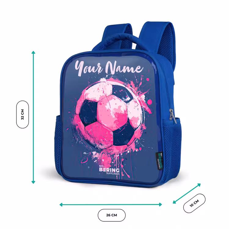 Voetbalvibes - Verf - Roze - Blauw Kinderrugzak - Blauw middel -productfoto_formaten