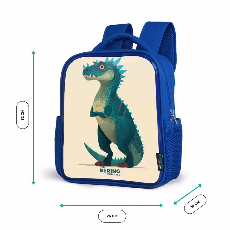 Spiky dino met vriendelijke blik Kinderrugzak - Blauw middel -productfoto_formaten