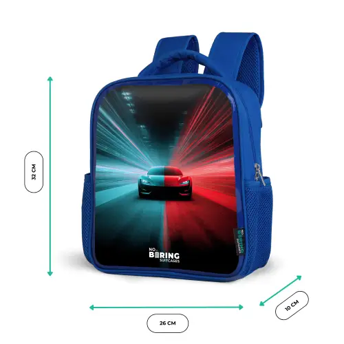 Sportwagen - Lichtstralen - Neon - Blauw Kinderrugzak - Blauw middel -productfoto_formaten