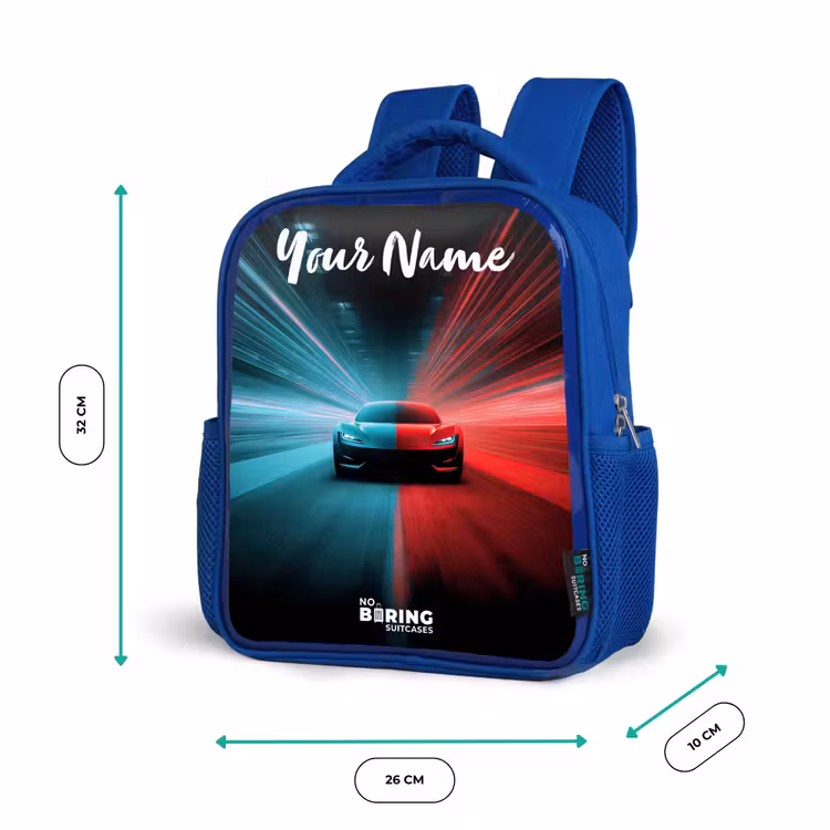 Sportauto - Blauw - Neon - Stad Kinderrugzak - Blauw middel -productfoto_formaten