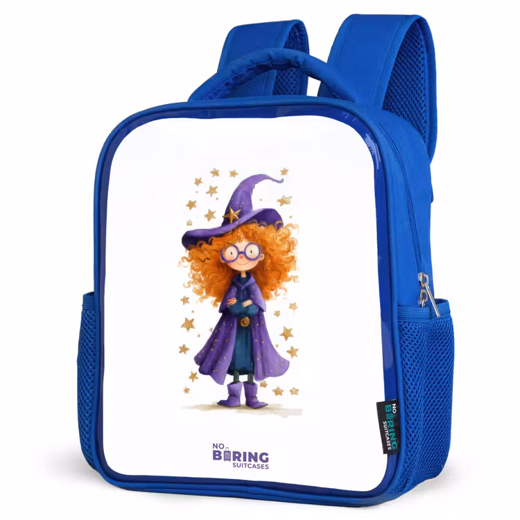 Sterrenmagie met krullen Kinderrugzak - Blauw middel -schuin