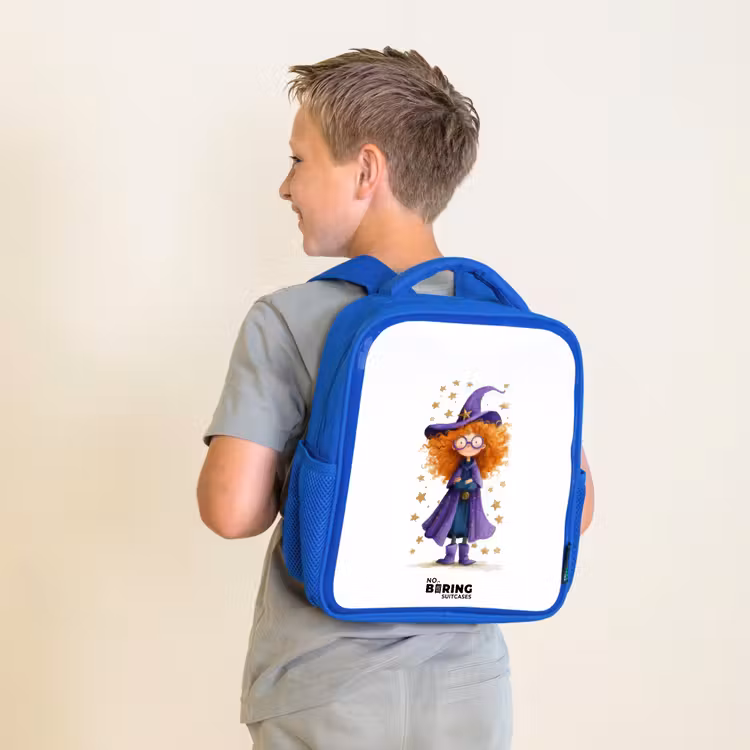Sterrenmagie met krullen Kinderrugzak - Blauw middel -sfeer2