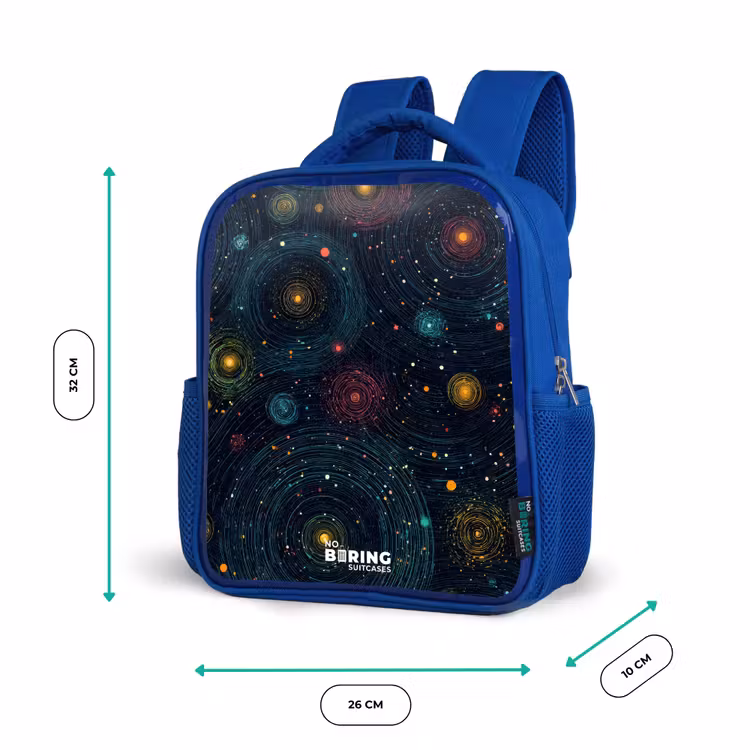 Sterren - Planeten - Kleurrijk Kinderrugzak - Blauw middel -productfoto_formaten