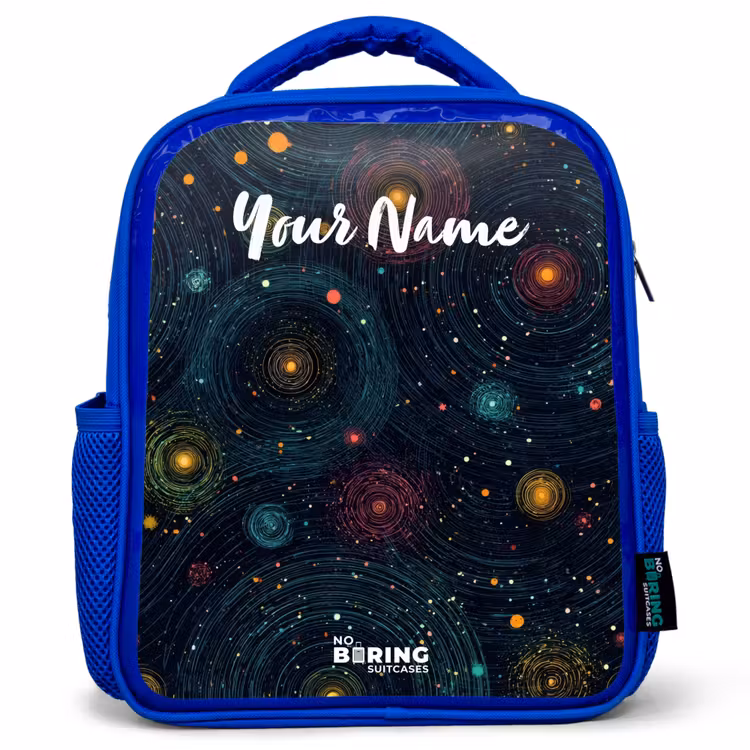 Sterren - Planeten - Kleurrijk Kinderrugzak - Blauw middel -3d
