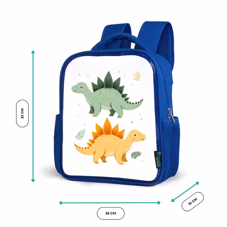 Sterren - Stegosaurussen - Blaadjes - Groen Kinderrugzak - Blauw middel -productfoto_formaten