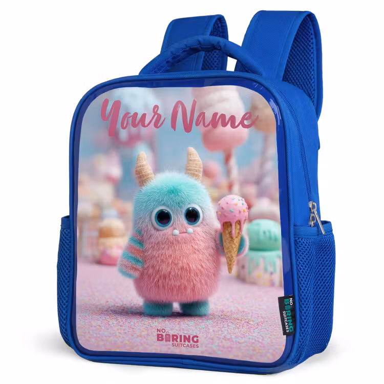 Zoet Monstersnoep Avontuur Kinderrugzak - Blauw middel -schuin