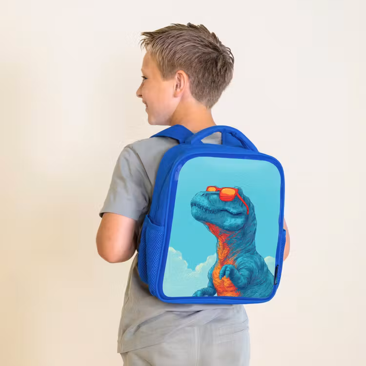 T-Rex - Blauw - Wolken - Zonnebril Kinderrugzak - Blauw middel -sfeer2