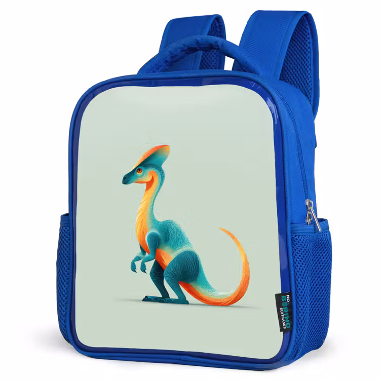 Staart - Dino - Minimalistisch - Blauw Kinderrugzak - Blauw middel -schuin