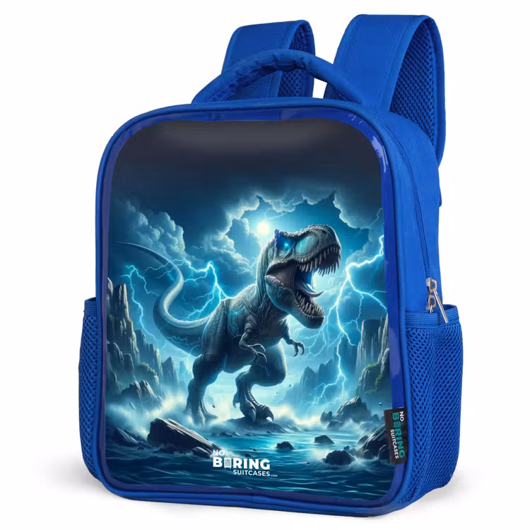 Donderslagdino Kinderrugzak - Blauw middel -schuin