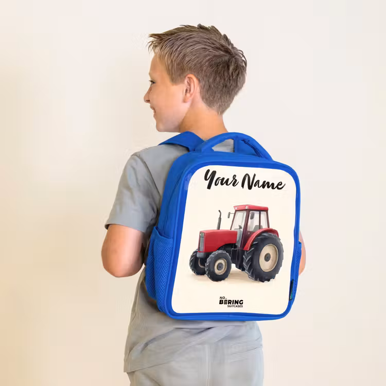 Tractor - Getekend - Rood Kinderrugzak - Blauw middel -sfeer2
