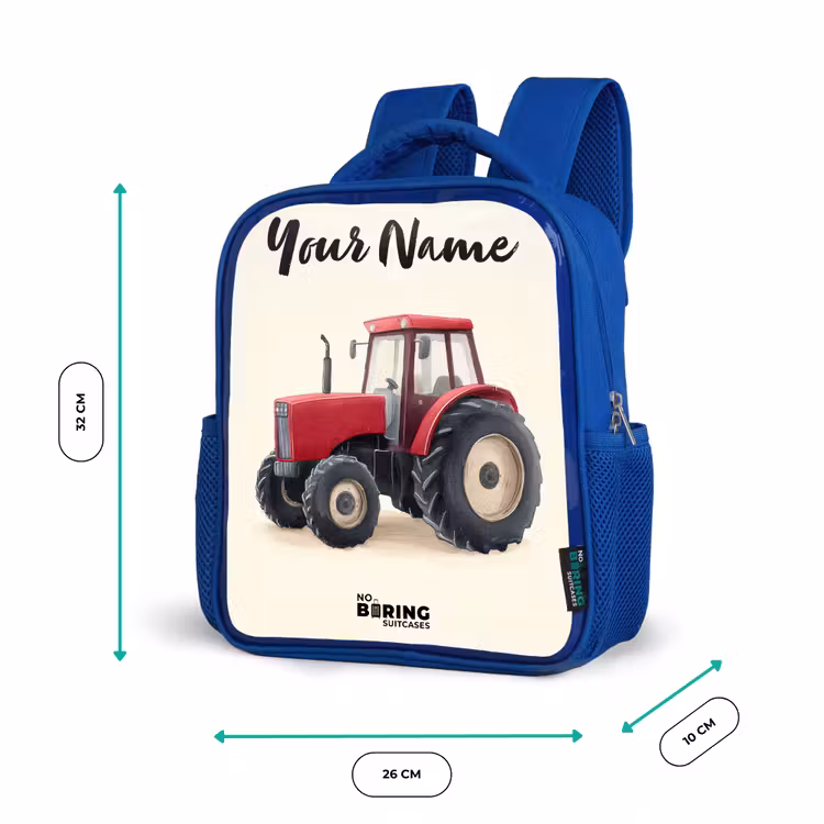 Tractor - Getekend - Rood Kinderrugzak - Blauw middel -productfoto_formaten