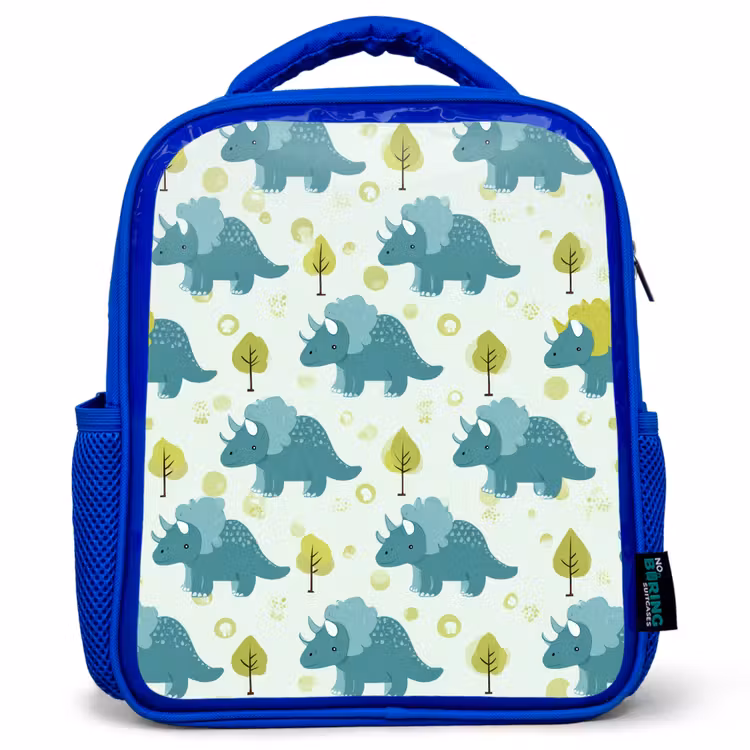 Triceratop - Blauw - Stippen - Boompjes Kinderrugzak - Blauw middel -3d