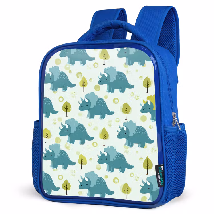 Triceratop - Blauw - Stippen - Boompjes Kinderrugzak - Blauw middel -schuin