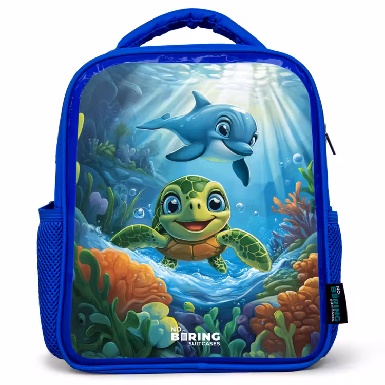 Schildpad en dolfijn in blauwe oceaan Kinderrugzak - Blauw middel -3d