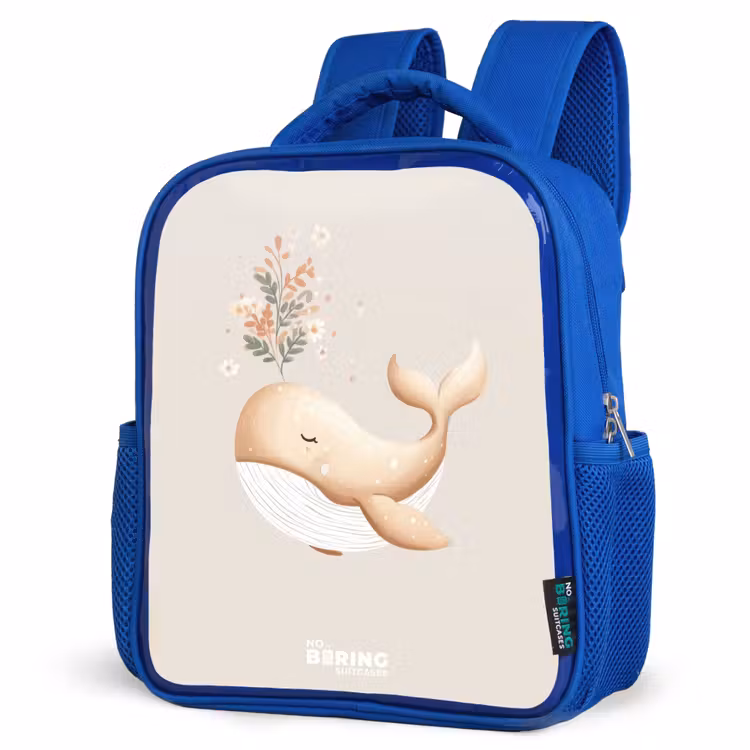 Walvis in pastel beige kleuren Kinderrugzak - Blauw middel -schuin